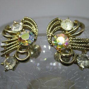 Coro Vintage Clip Earrings with Rhinestones for Women